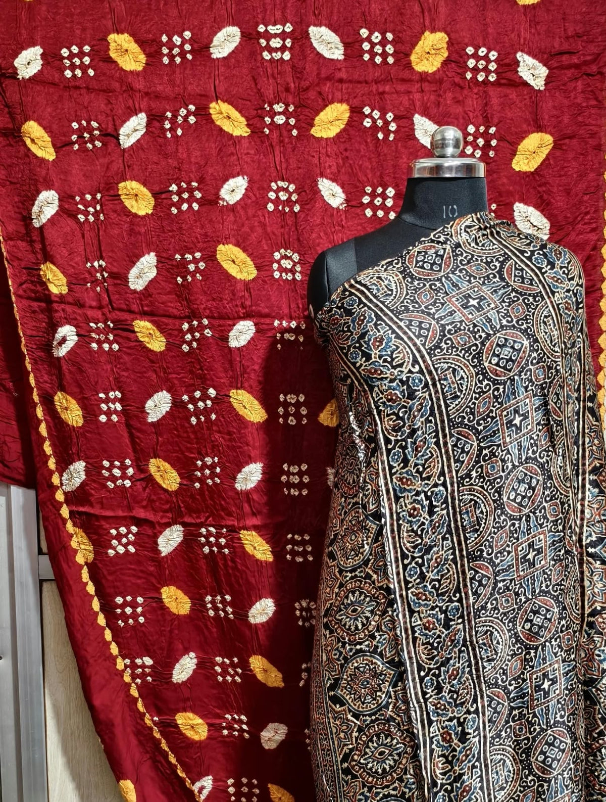 ✨ Pure Modal Silk Ajrakh Shibori saree✨*

*🌸 Premium Natural Dye Ajrakh Hand Block Print with Shibori hand bandhej saree*

*👗 Fabric Details*:

• *saree 6.50 miter . Full cut*..

*⭐ Highlights*

• 100% Premium Quality

• Natural Dye

• Authentic Ajrakh Hand Block Print

• Elegant Shibori Design

• Soft, Comfortable & Rich Finish