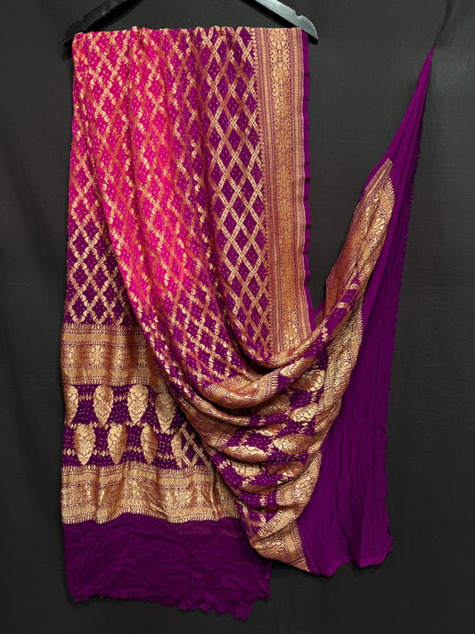 **Nim Zari Bandhej Dupatta**
- **Fabric:** handwoven Georgette
- **Design:** Beautiful Bandhej, Real Nimzari
- **Quality:** Best quality & colour 
- ** colour:** pastel & Dark
**Description:**
- **Length:** 2.50 meters, full length
- **Use:** Dress & Lehenga Choli Dupatta