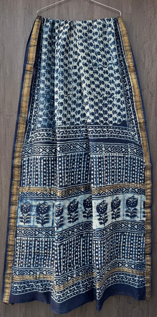 Mirza | Block printed Maheshwari Silk Saree