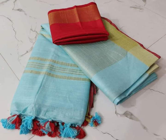 Plain cotton linen sarees
