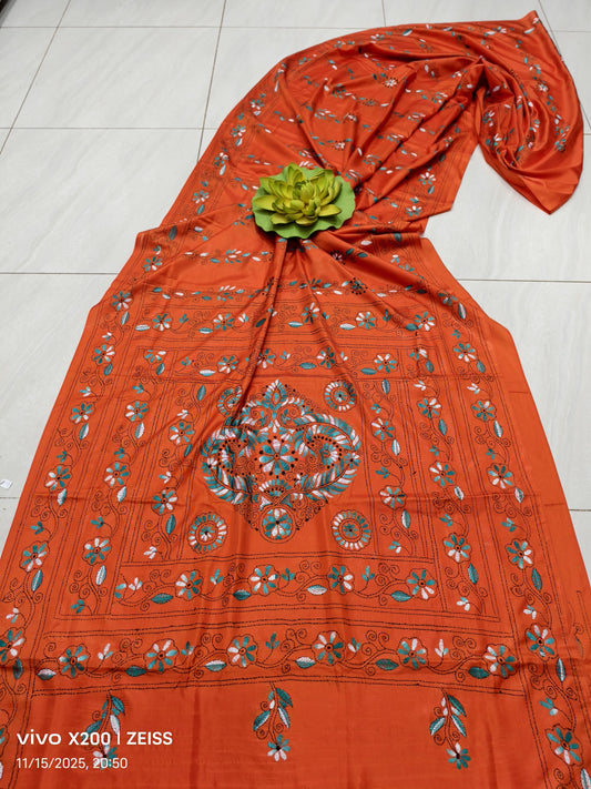 Kajalmita |  Blended silk saree with Kantha Embroidery