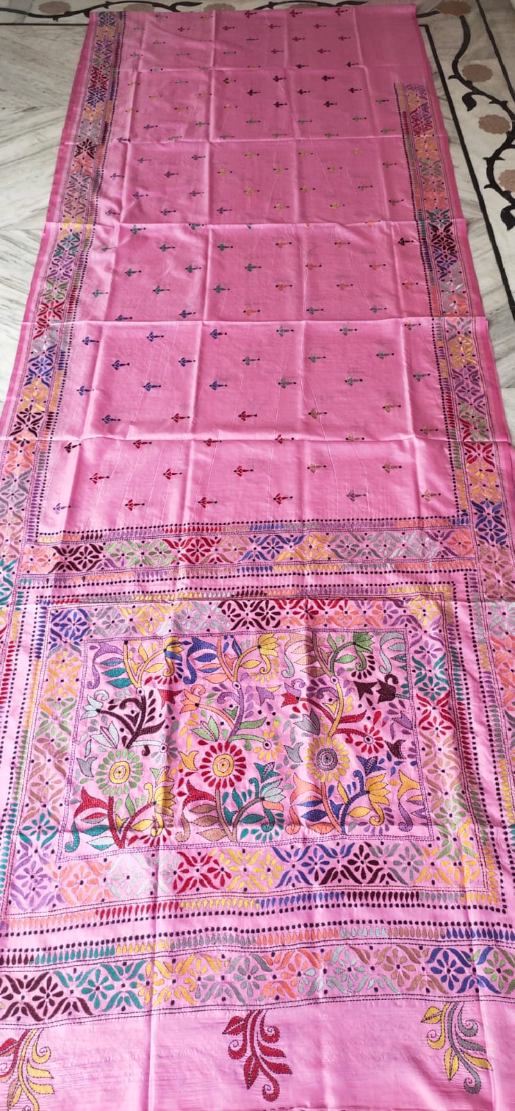 Handmade kantha on blended silk