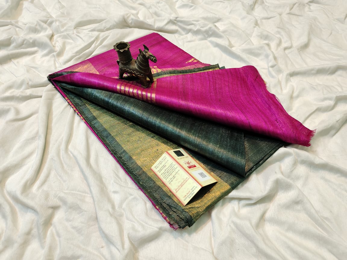 Pure tussar ghicha silk handloom saree with blouse pc.
Silk mark tag 
