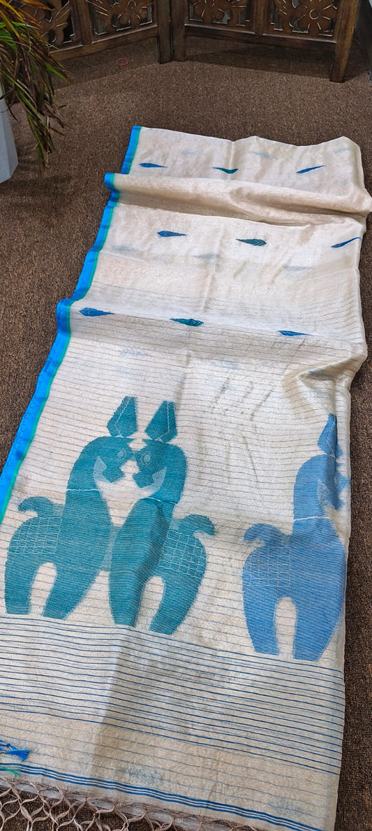 Tissu tussar jamdani
Pure gachi tussar
With bp
