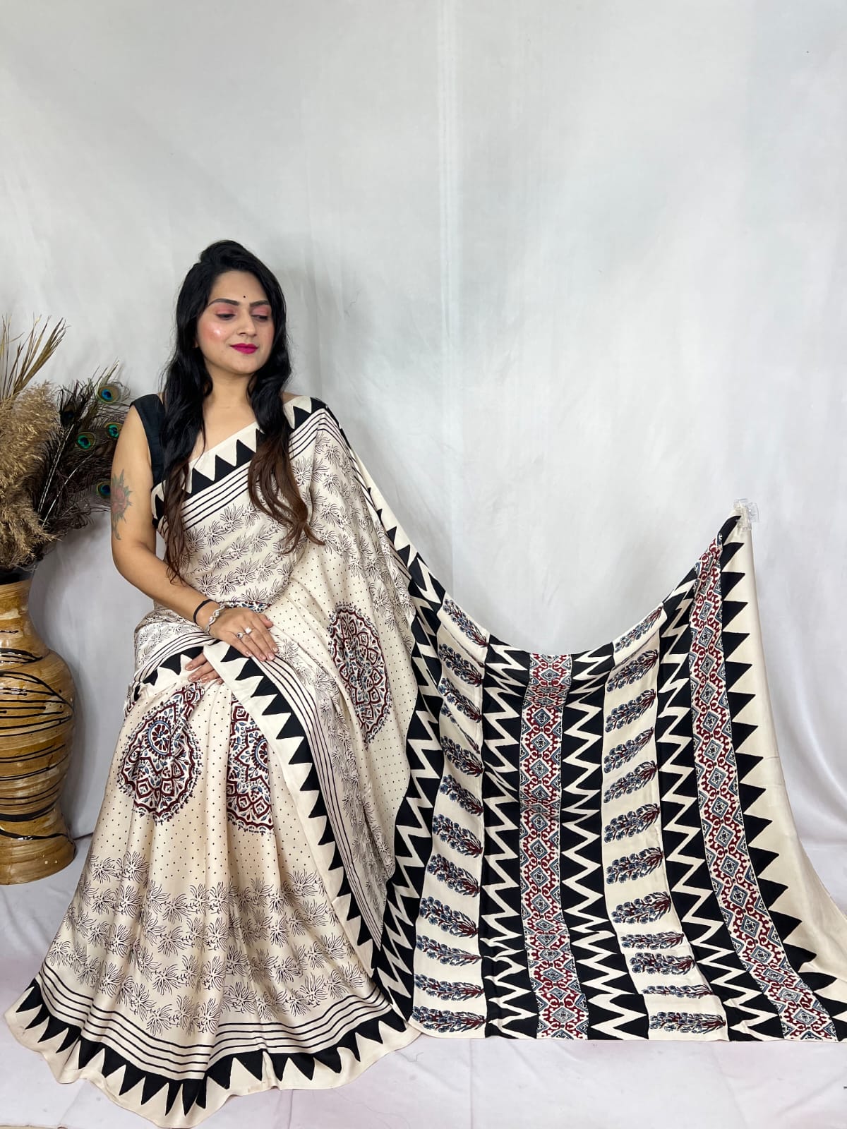 Aakruti | Ajrakh Saree on Modal Silk