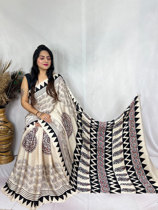 Aakruti | Ajrakh Saree on Modal Silk