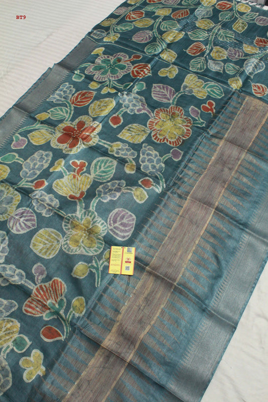👆Pure Kosa Silk, Hand-batik Print Saree With Blouse Piece