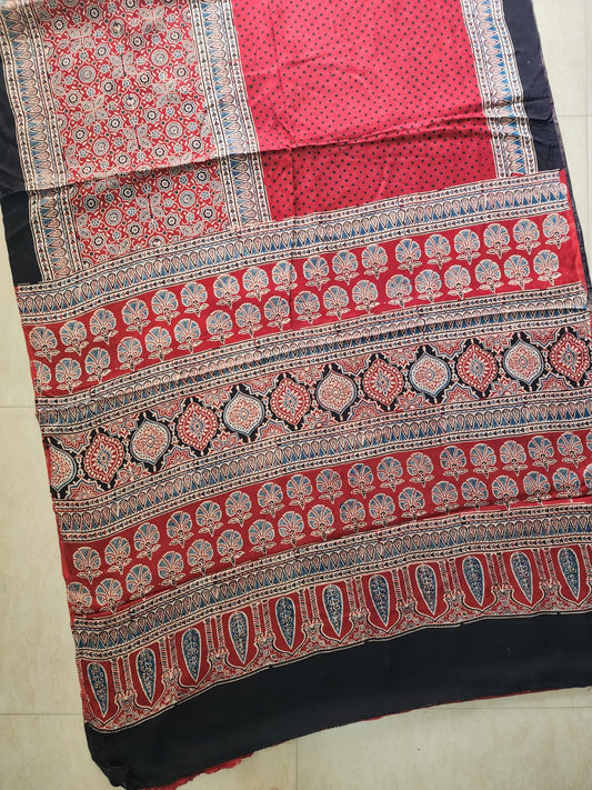 Modal sadi 
Ajrakh hand block print Saree Available....