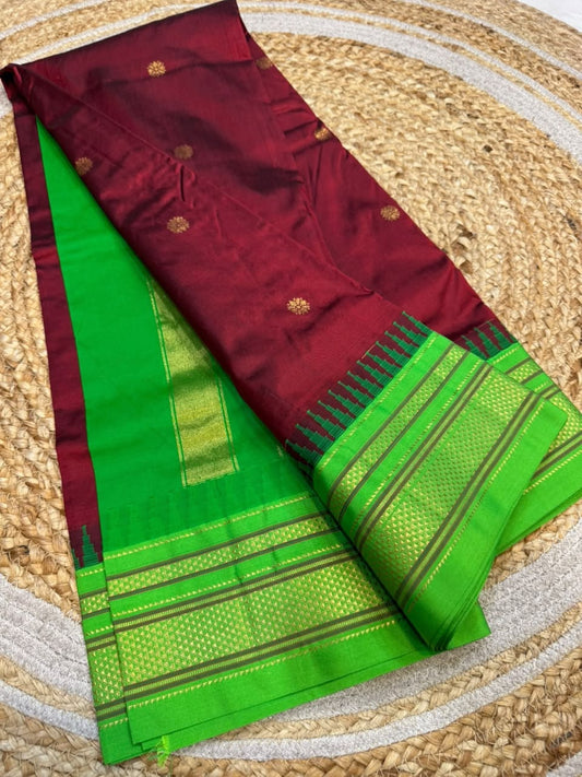 *All New Colours* 

*Exclusive silk ilkal saree*
*Pure silk korvai temple border* with *body butta* design superior quality ilkal saree & contrast blouse 
6.10mtrs length 
Full body pure silk 
Border, pallu & blouse semi silk 