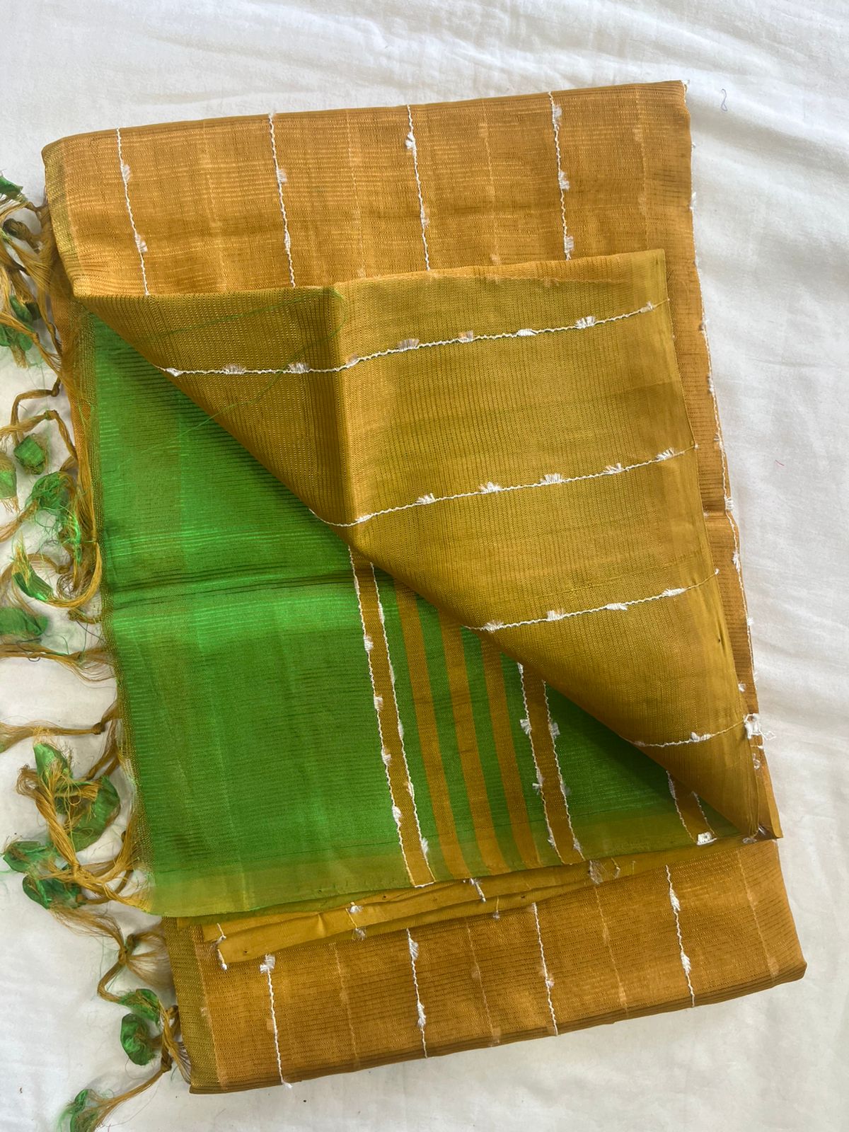 **Material **:- Mangalagiri handloom pattu by cotton 

**Model **:- all-over zari lines model sarees 

Contrast zari lines pallu & blouse