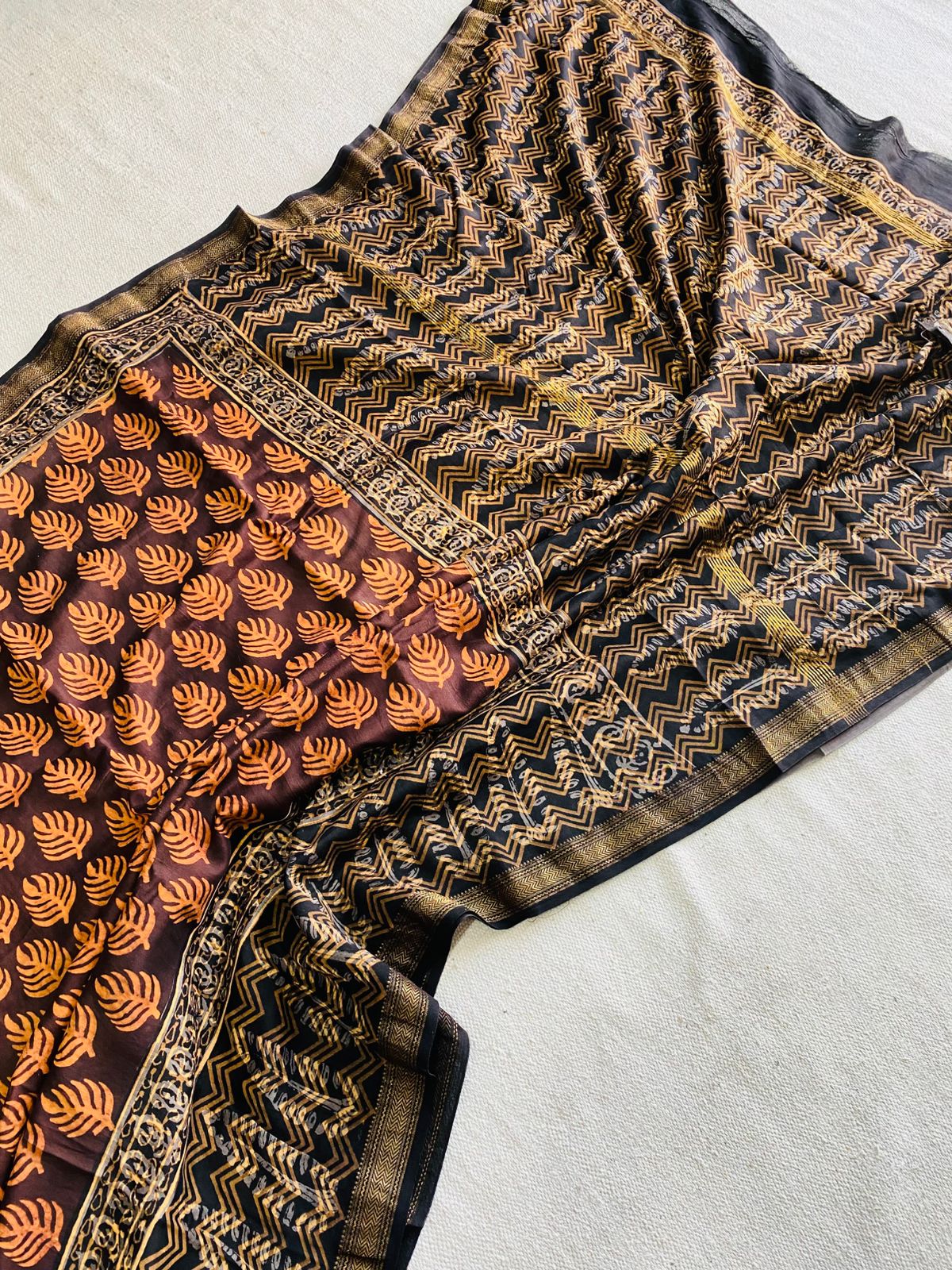 Let’s Wear #ethicallymade✅
🍁Beautifully Crafted Maheshwari Silk Saree  collection🍁
 Specially Designed in Bagru  jahota rapid dabu hand block print
100% Natural Dye
Fabric : Maheshwari Silk 
Length : 5.5 Meters
Blouse Piece : 0.90 Meter
