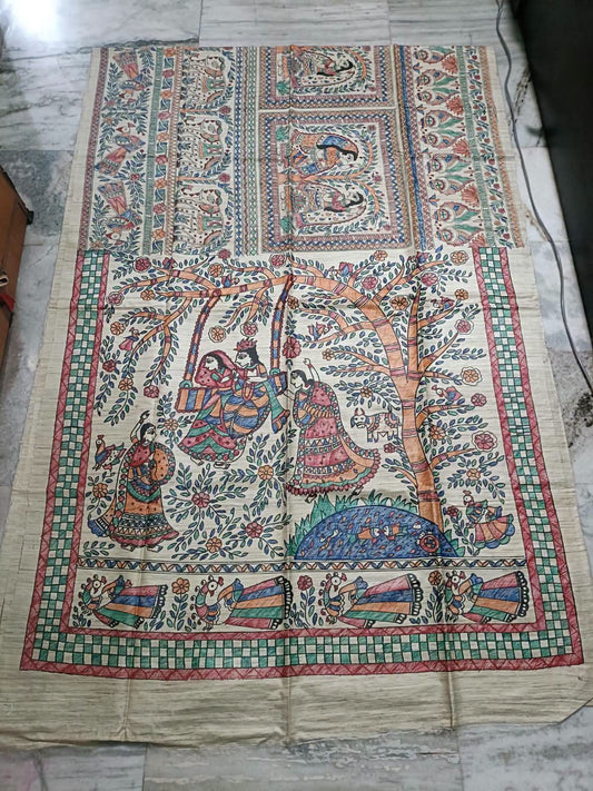 Hand painted madhubani on tussar