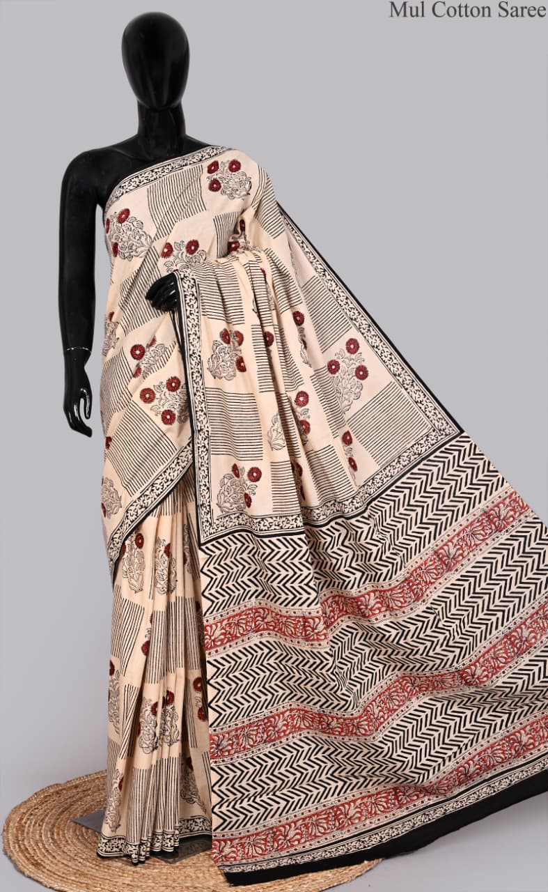premium Traditional Mulmul CottonBeautiful Pure Soft Mulmul Cotton Sarees available*
Size: 6.30 mtr with blouse 