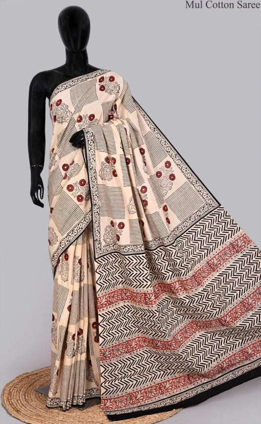 premium Traditional Mulmul CottonBeautiful Pure Soft Mulmul Cotton Sarees available*
Size: 6.30 mtr with blouse 