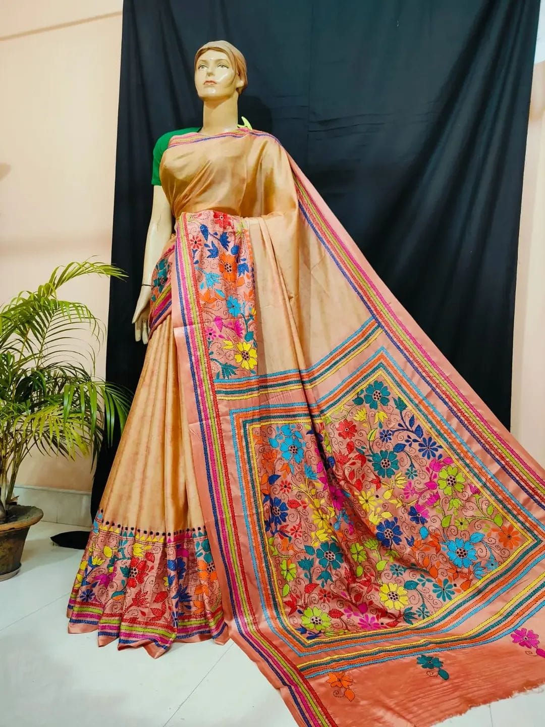 Handmade kantha on blended silk