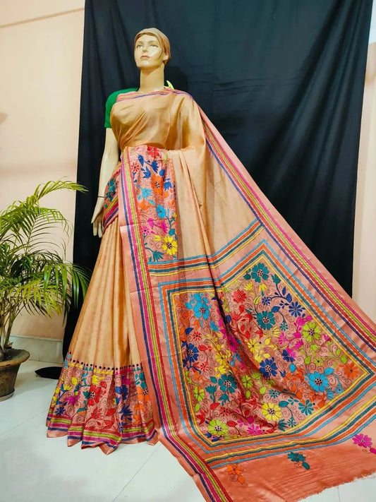 Handmade kantha on blended silk