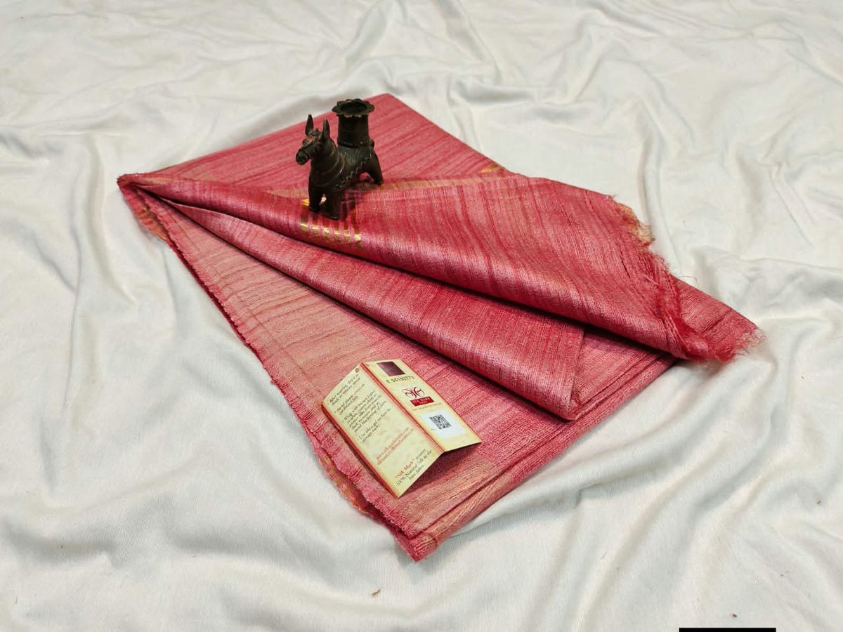 Pure tussar ghicha silk handloom saree with blouse pc.
Silk mark tag 
