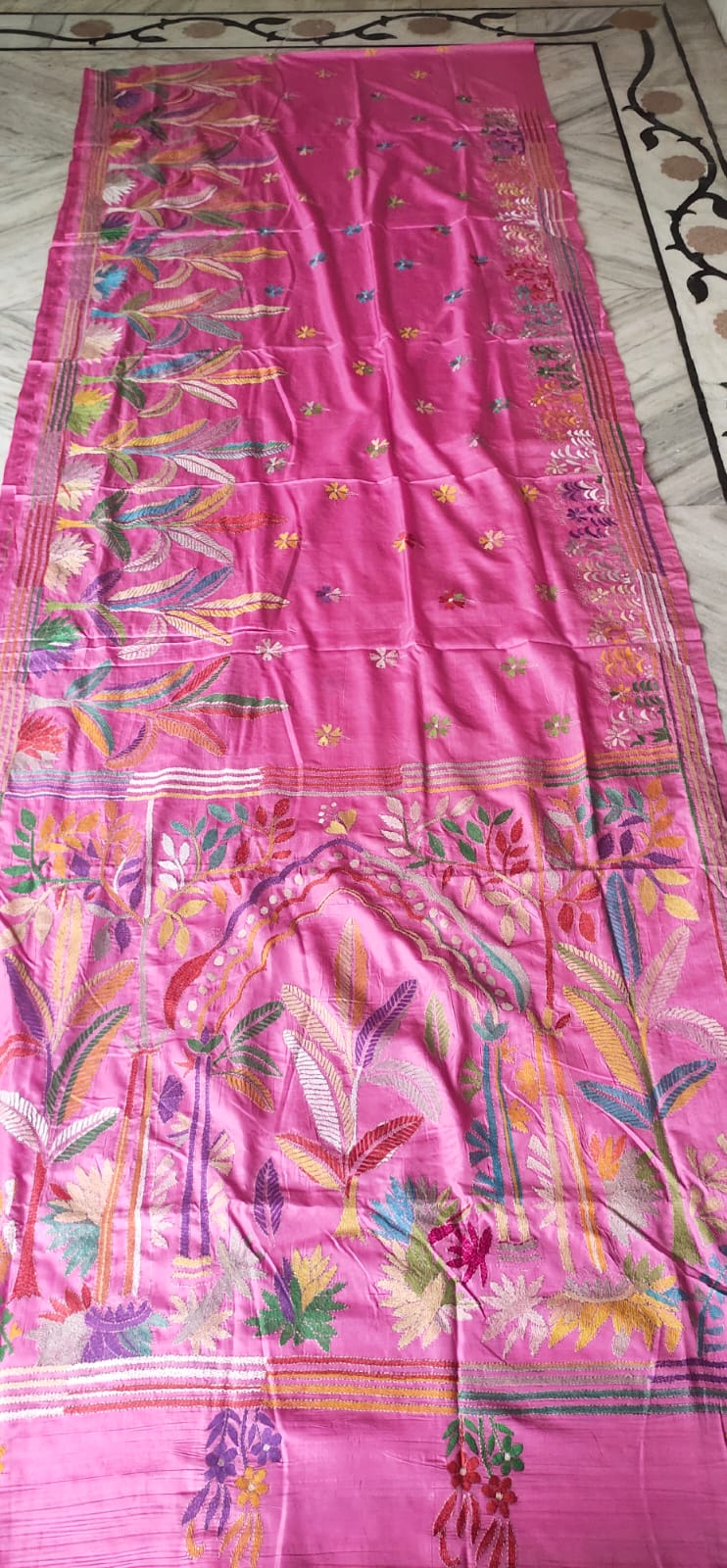 Handmade kantha on blended silk