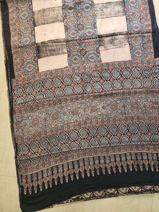 Modal sadi 
Ajrakh hand block print Saree Available....