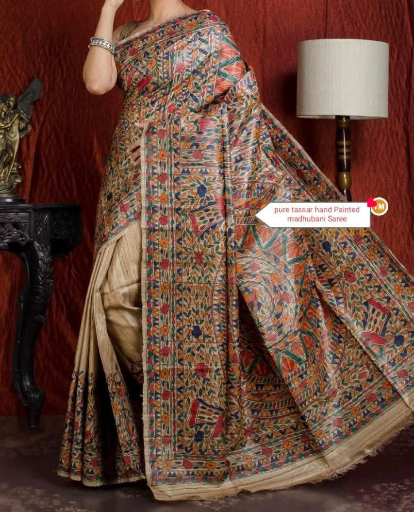 Garmitha |  Pure Tussar Ghicha Madhubani Saree