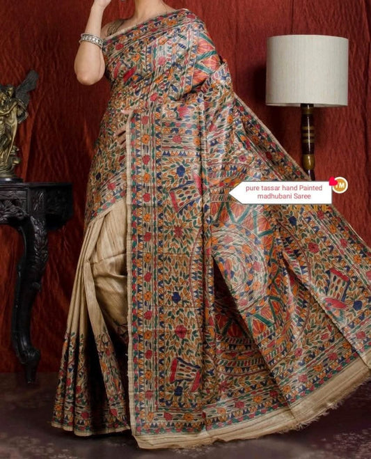 Garmitha |  Pure Tussar Ghicha Madhubani Saree