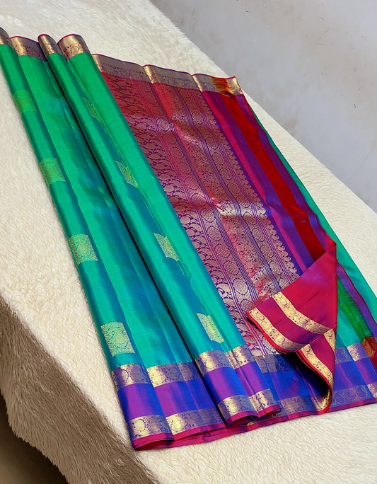 100% pure kanchipuram handwoven quality 1G gap border fancy buttas silk saree
