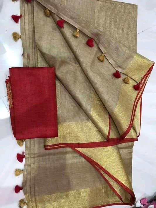 Plain cotton linen sarees