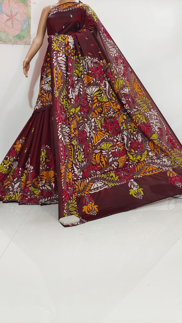 Disha | Hand Made Kantha Embroidery on Semi Silk