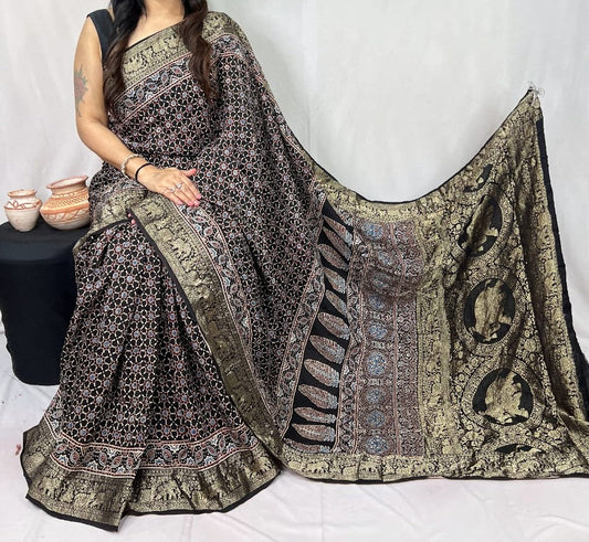 Dolsini | Ajrakh Saree on Dola Silk