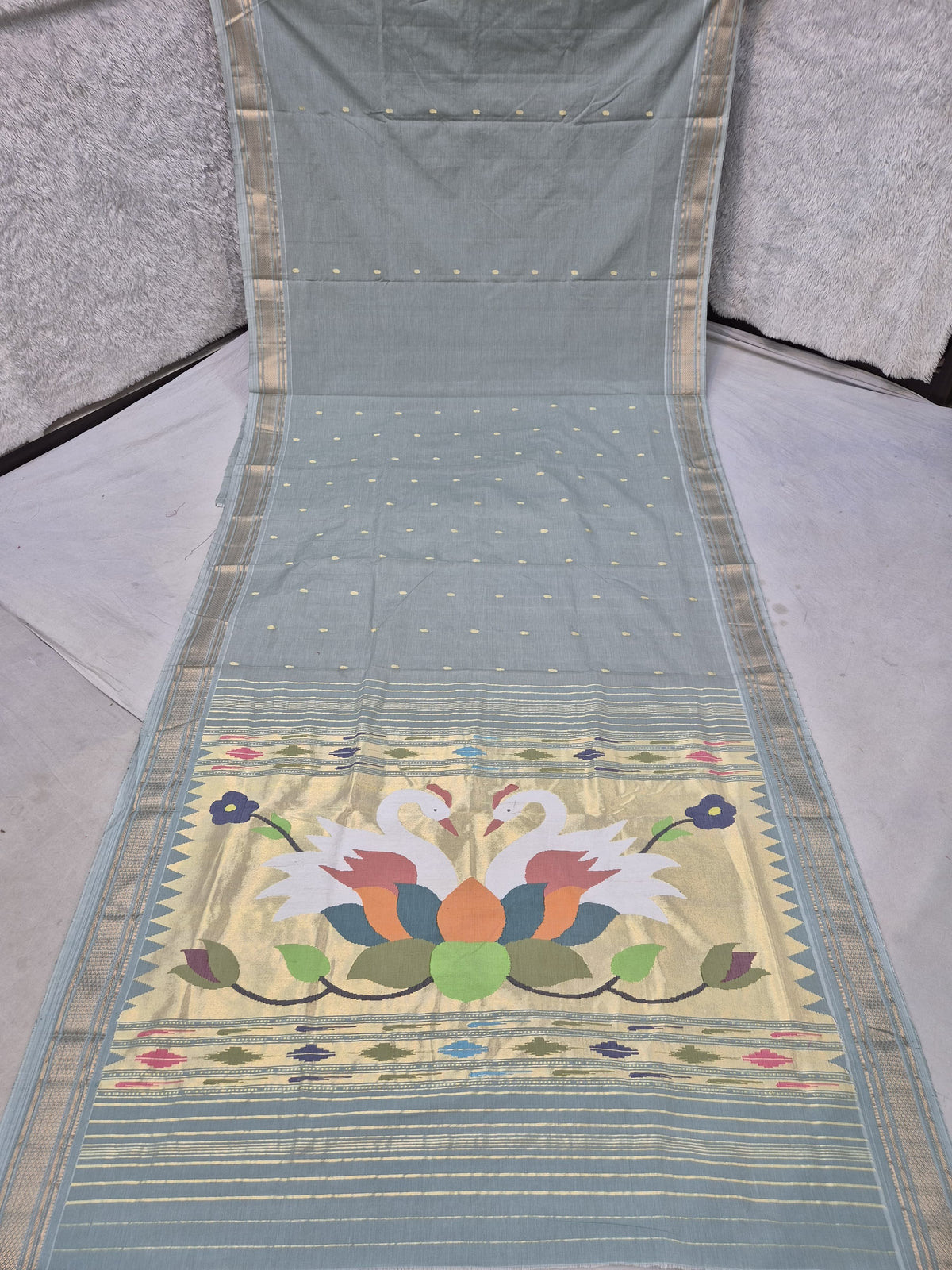 Handloom cotton paithani with narali border