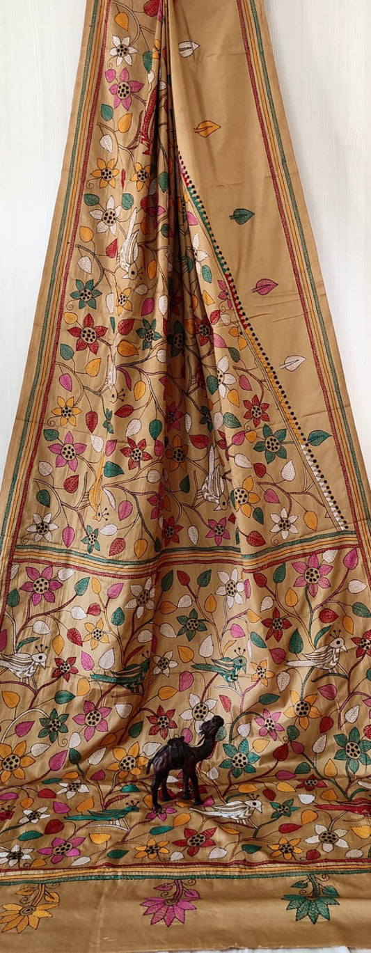 Beautiful kantha work on blended Bangalore silk
With kantha stich work bp