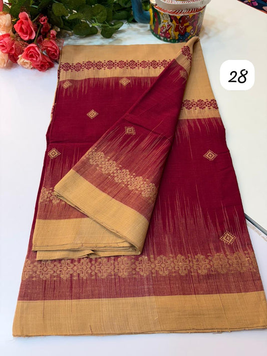 Handwoven pure Dhonekhali cotton ( 100 count cotton Dhonekhali saree)
Without BP(5.5 mtr)
