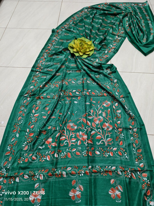 Kalpanavi |  Blended silk saree with Kantha Embroidery