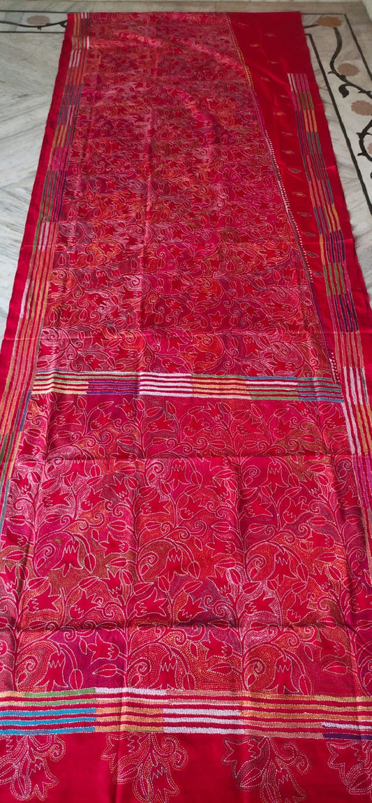 Handmade kantha on blended silk