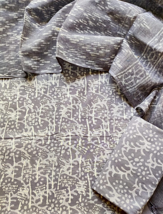 Block printed cotton suit with kota doriya duppta 
Top @ bottom *cotton*
Duptta  *kota doriya*