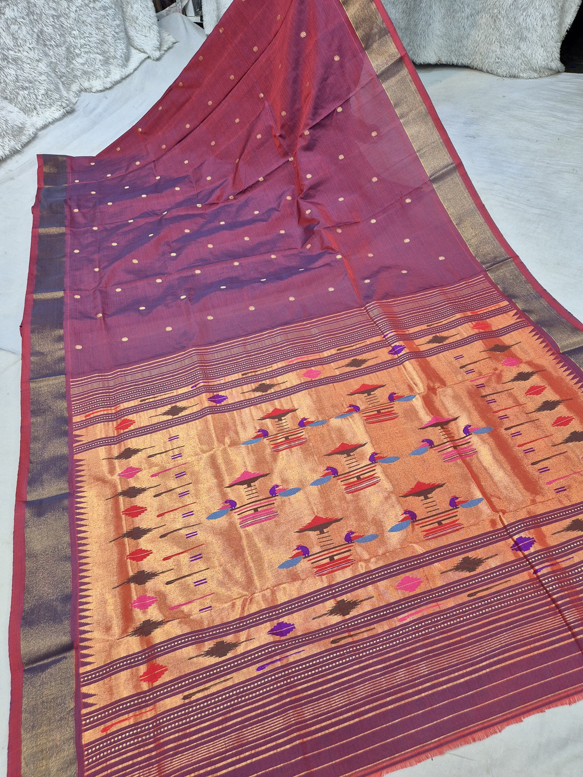 Classic Pure Cotton handloom paithani saree with 7 peacock pairs on pallav