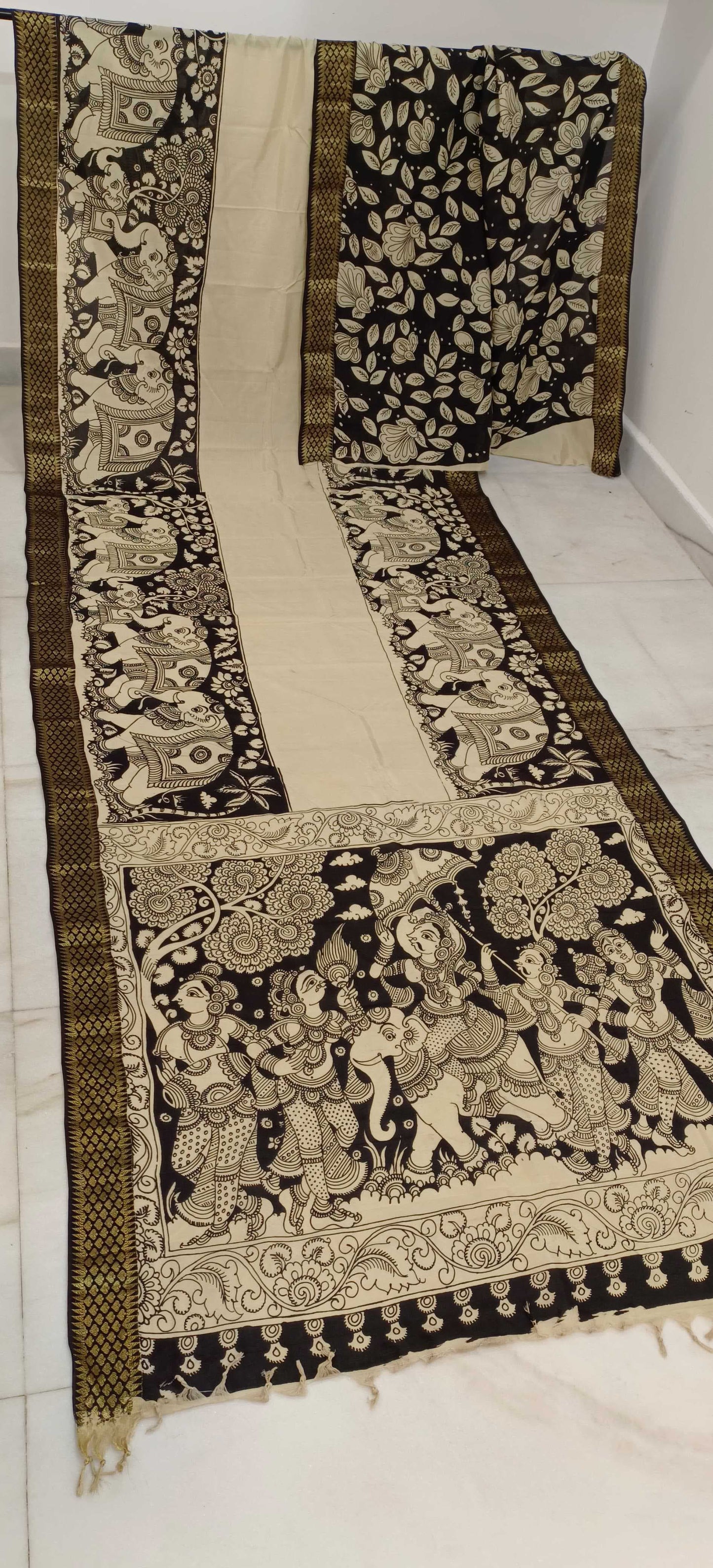 Kanmani | Black and white kalamkari Saree