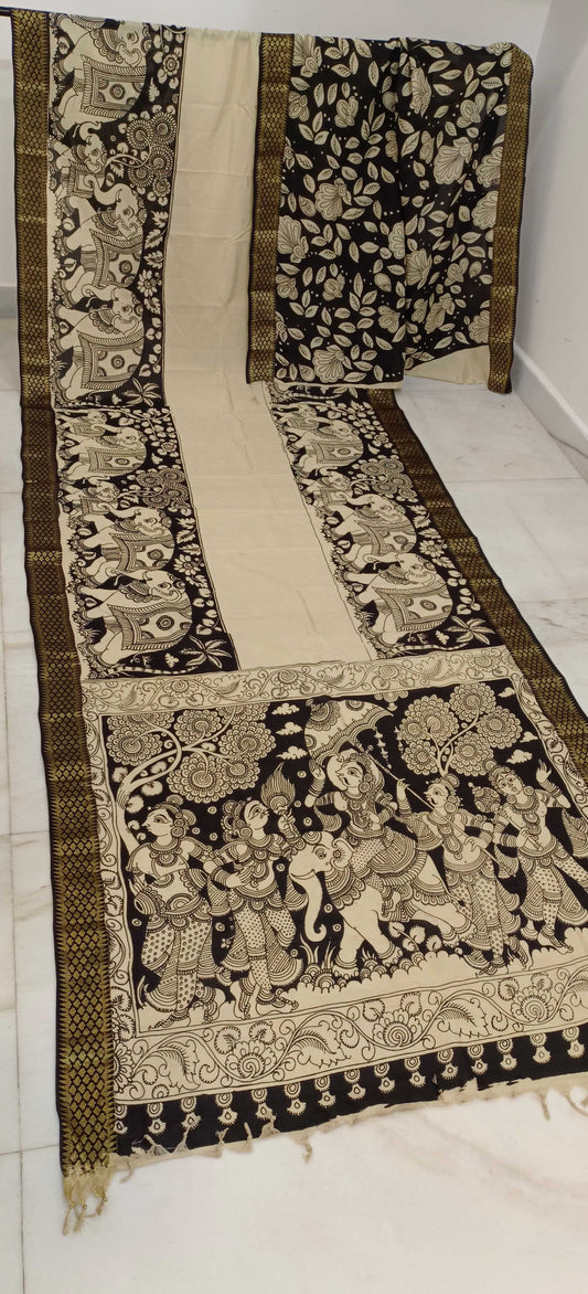 Kanmani | Black and white kalamkari Saree