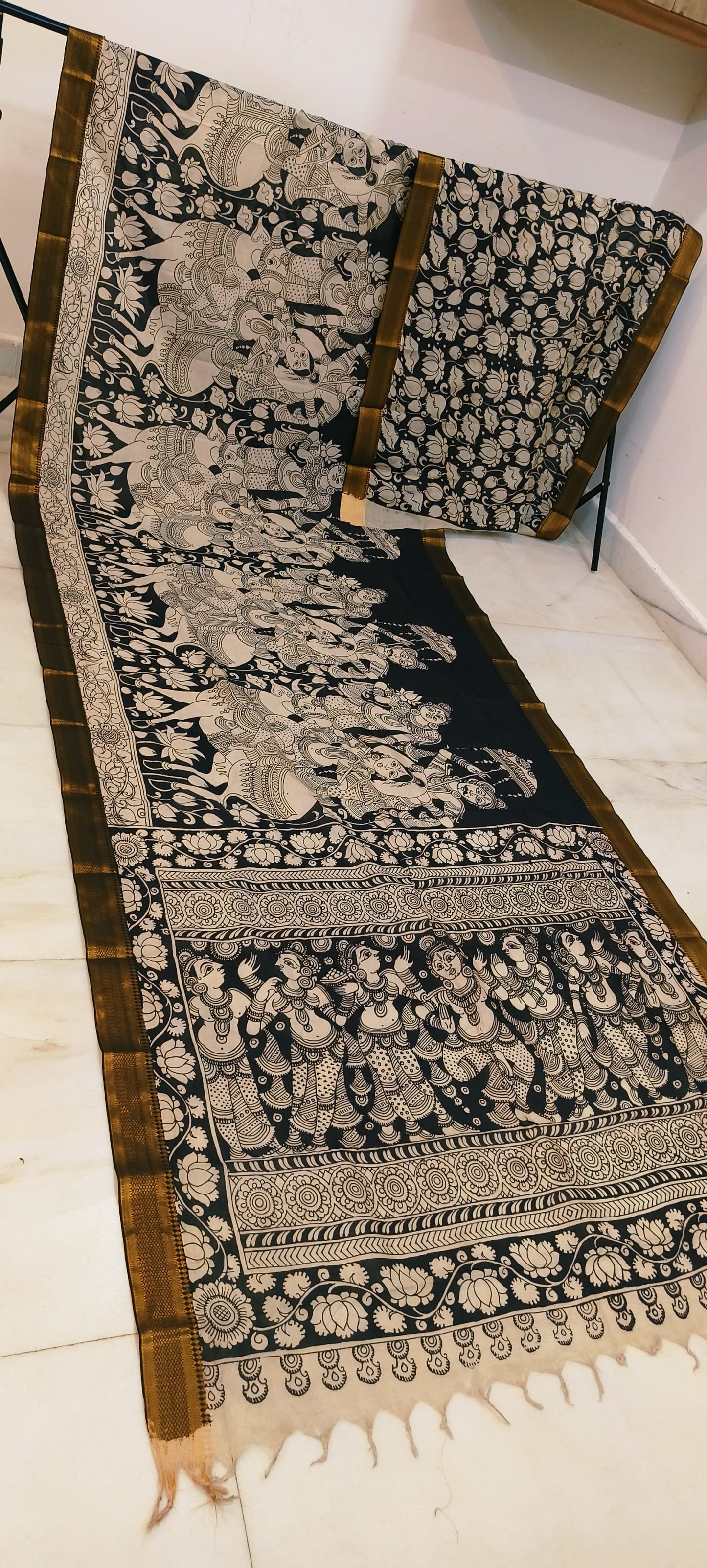 Kshiti | Black and white kalamkari Saree