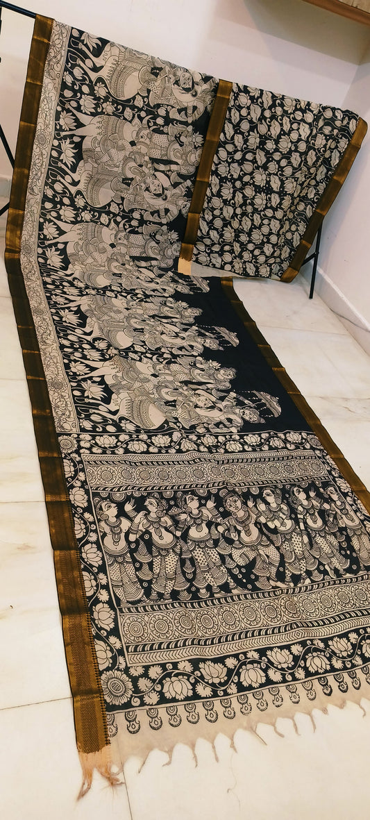 Kshiti | Black and white kalamkari Saree