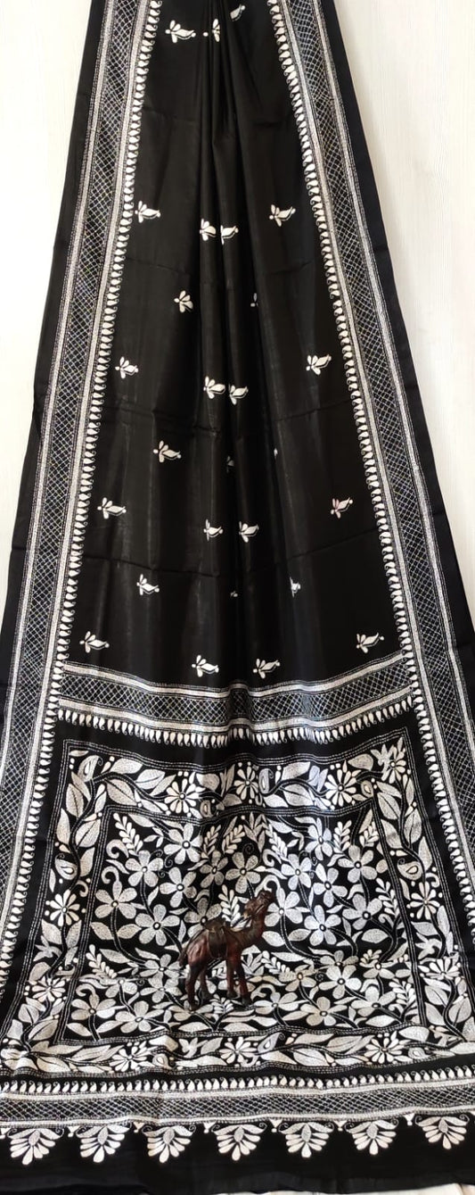 Hand Kantha on blended silk with blouse piece