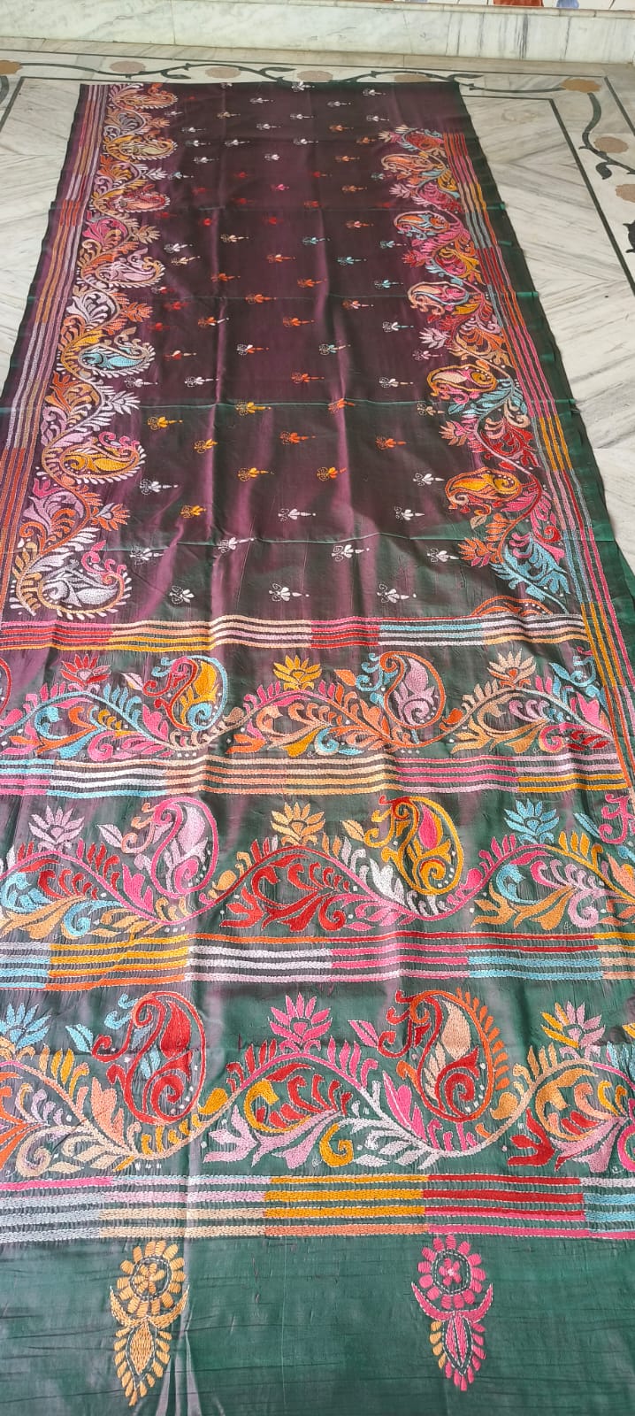 Handmade kantha on blended silk