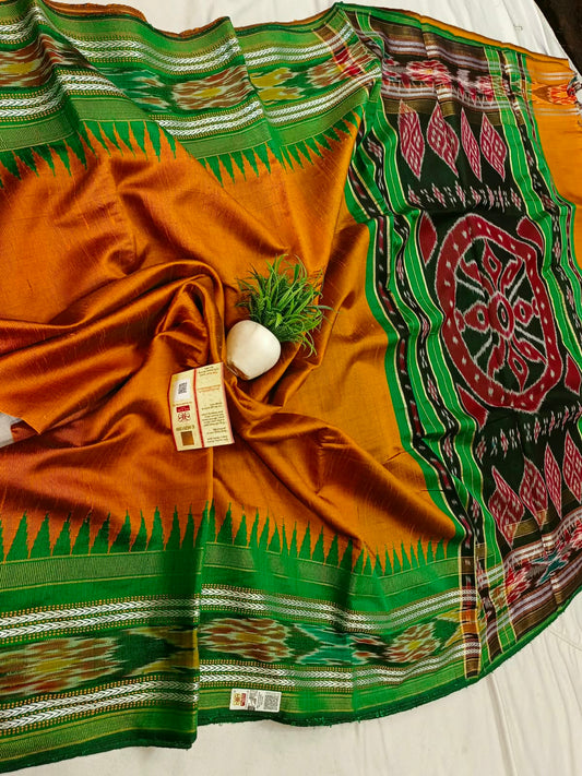 *Pure raw silk handloom Ikkat and vidarbha temple border saree with contrast blouse*
Pure raw silk saree
Silk mark certified
Handloom made
Best quality