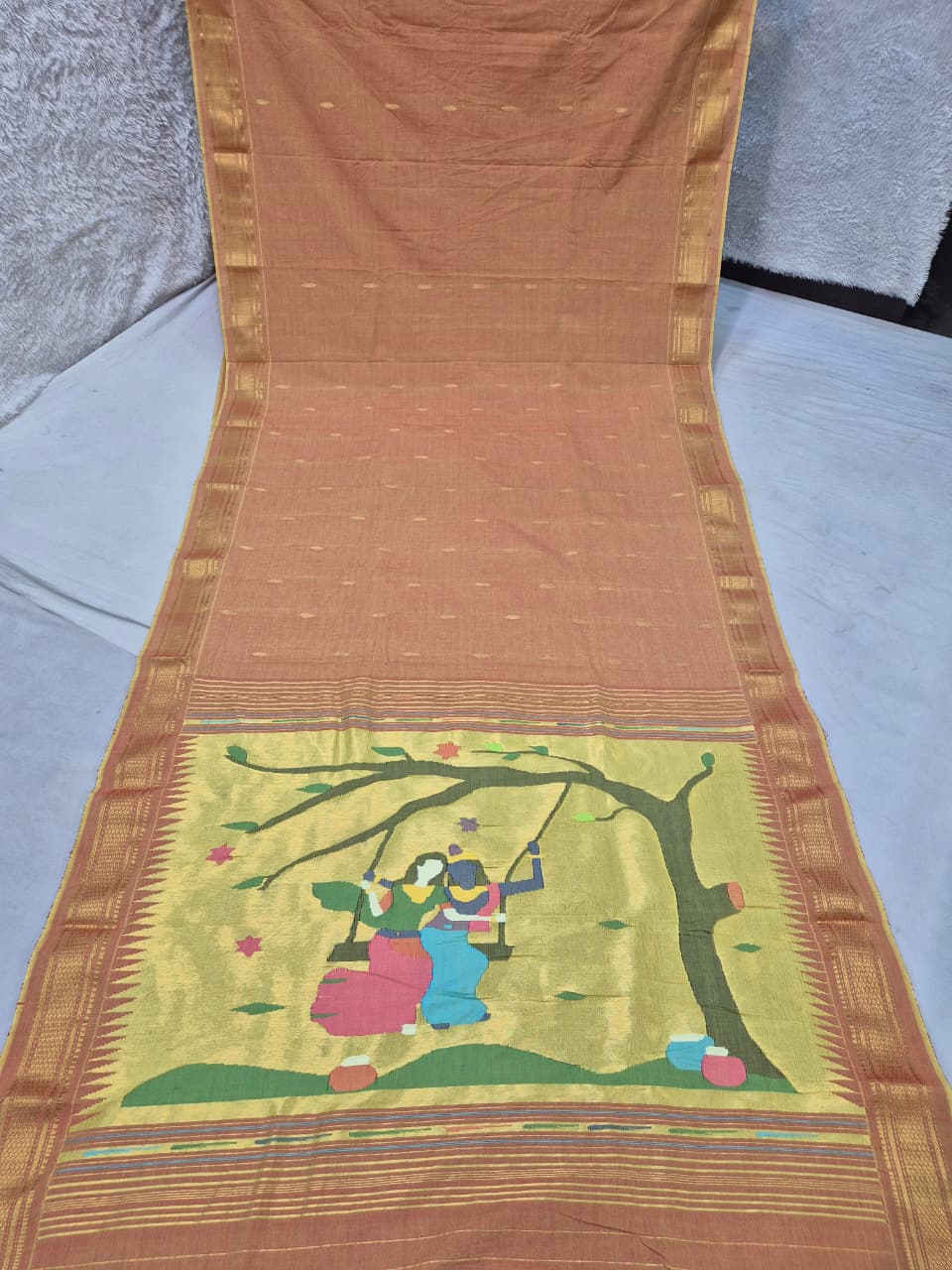 Yeola cotton paithani*
Pure cotton 
Handloom saree
Traditional Narali border 
Running blouse 
Shoulder butta 