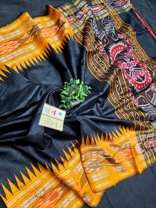 High demanding design 
*Pure Raw silk Handlloom ikkat and vidarbha (karvati kinar) temple border saree or ikkat pallu with contrast blouse*
silkmark certified

