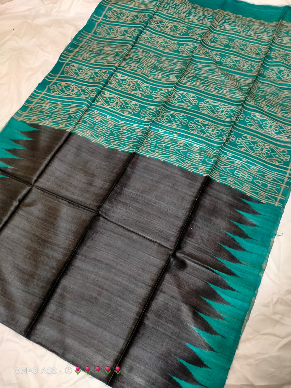 tussar gheecha screen printed saree with silk mark