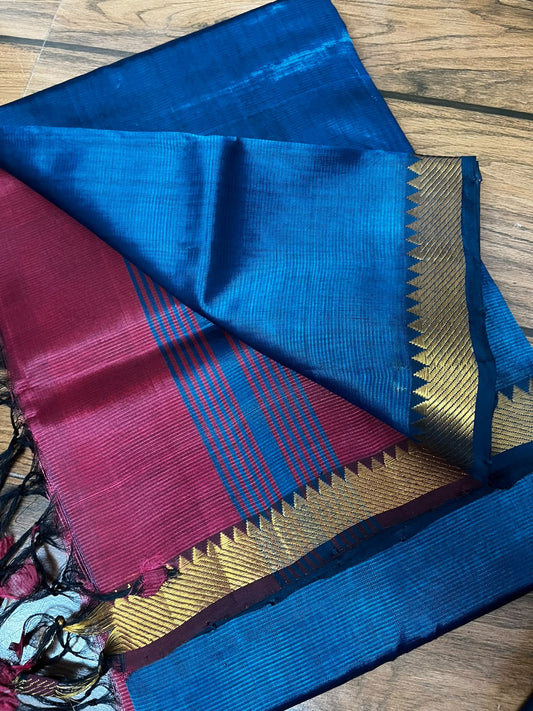 MANGALAGIRI pattu sarees
 with nizam border sarees.

Contrast blouse and pallu.