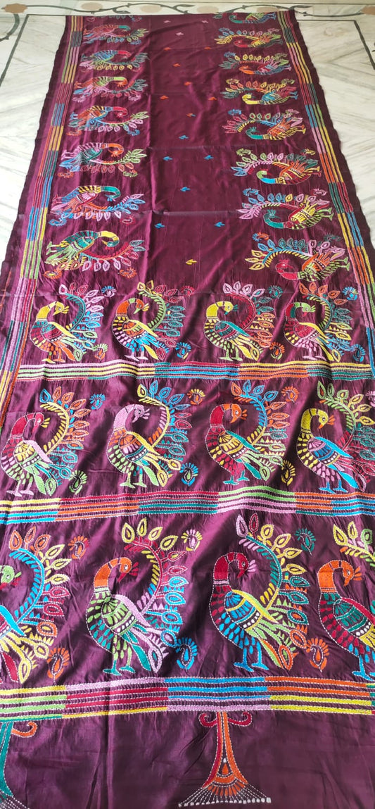 Handmade kantha on blended silk