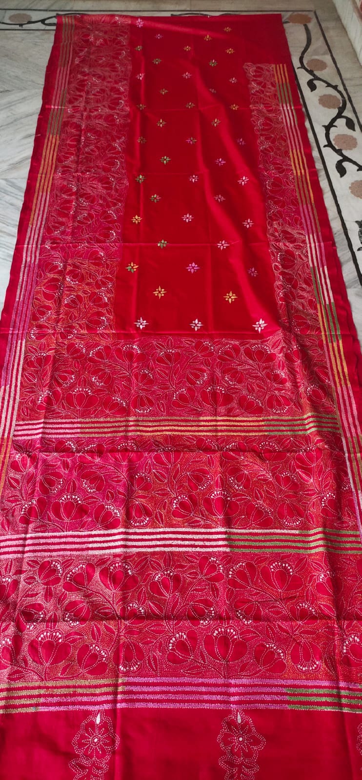 Handmade kantha on blended silk