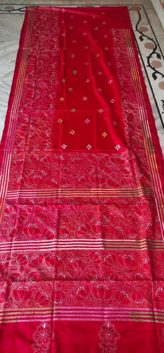 Handmade kantha on blended silk